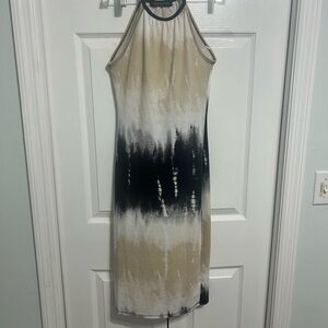 Cream and Black Sheath Midi Dress